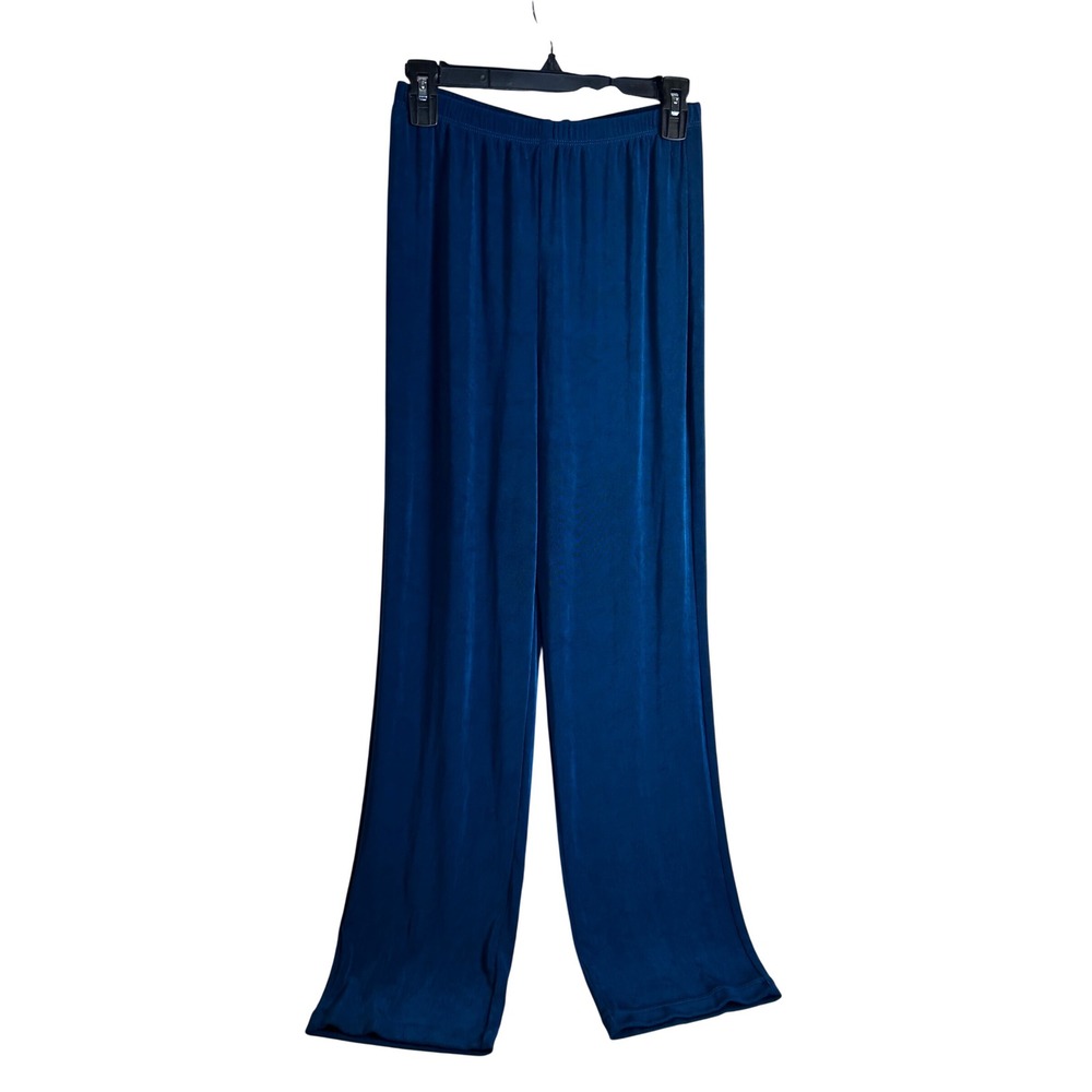 Chico's Travelers Pants Size 1 Teal Blue Wide Leg Knit Trousers Women